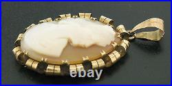Antique Victorian 14k Gold Hand Carved Shell Oval Cameo Pendant with Curled Frame