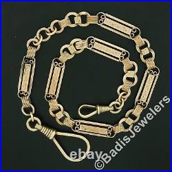 Antique Victorian 14k Gold Hand Engraved 16.5 Dual Carabiner Pocket Watch Chain