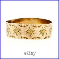 Antique Victorian 14k Gold Hand Etched Leaf Wide Thin Eternity Wedding Band Ring