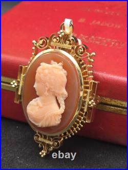 Antique Victorian 14k Gold Hardstone Cameo Brooch / Pendant Hand Carved Heavy