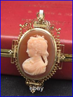 Antique Victorian 14k Gold Hardstone Cameo Brooch / Pendant Hand Carved Heavy