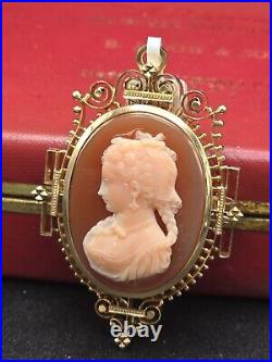 Antique Victorian 14k Gold Hardstone Cameo Brooch / Pendant Hand Carved Heavy