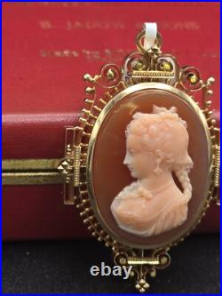 Antique Victorian 14k Gold Hardstone Cameo Brooch / Pendant Hand Carved Heavy