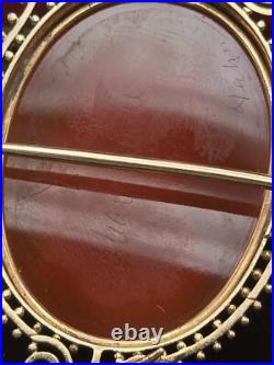 Antique Victorian 14k Gold Hardstone Cameo Brooch / Pendant Hand Carved Heavy