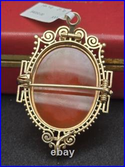 Antique Victorian 14k Gold Hardstone Cameo Brooch / Pendant Hand Carved Heavy