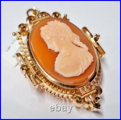 Antique Victorian 14k Gold Hardstone Cameo Brooch / Pendant Hand Carved Heavy