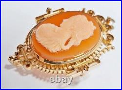 Antique Victorian 14k Gold Hardstone Cameo Brooch / Pendant Hand Carved Heavy
