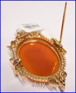 Antique Victorian 14k Gold Hardstone Cameo Brooch / Pendant Hand Carved Heavy