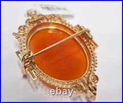 Antique Victorian 14k Gold Hardstone Cameo Brooch / Pendant Hand Carved Heavy