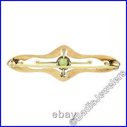 Antique Victorian 14k Gold Peridot Seed Pearl Hand Engraved Open Bar Brooch Pin