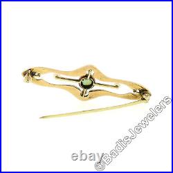 Antique Victorian 14k Gold Peridot Seed Pearl Hand Engraved Open Bar Brooch Pin