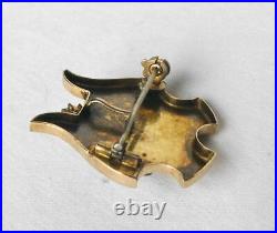 Antique Victorian 14k Gold Taille D'Epargne Shield Hand Engraved Pendant Brooch