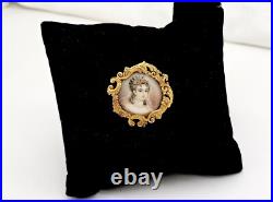 Antique Victorian 14k Solid Gold Mounted Hand Painted Portrait Pin, Elsie 1901