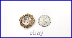 Antique Victorian 14k Solid Gold Mounted Hand Painted Portrait Pin, Elsie 1901