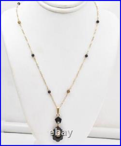 Antique Victorian 14k Yellow Gold Black Onyx & Pearl Ladies Pendant Necklace
