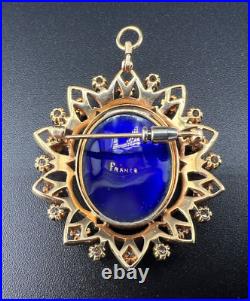 Antique Victorian 14k Yellow Gold French Hand Painted Enamel Diamond Brooch Pin