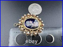 Antique Victorian 14k Yellow Gold French Hand Painted Enamel Diamond Brooch Pin