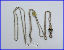 Antique Victorian 14k Yellow Gold Hand Fist Fob Long Watch Chain Necklace 46