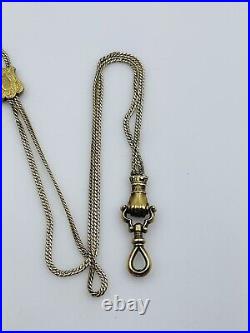 Antique Victorian 14k Yellow Gold Hand Fist Fob Long Watch Chain Necklace 46