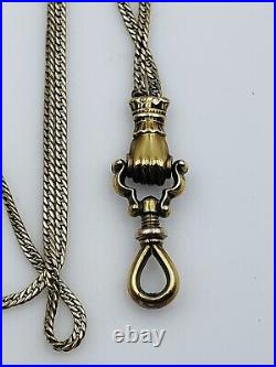 Antique Victorian 14k Yellow Gold Hand Fist Fob Long Watch Chain Necklace 46