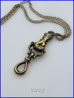 Antique Victorian 14k Yellow Gold Hand Fist Fob Long Watch Chain Necklace 46