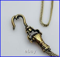 Antique Victorian 14k Yellow Gold Hand Fist Fob Long Watch Chain Necklace 46