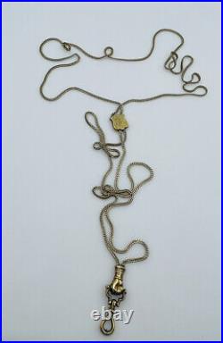 Antique Victorian 14k Yellow Gold Hand Fist Fob Long Watch Chain Necklace 46