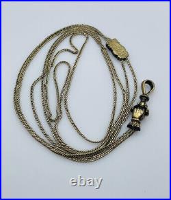 Antique Victorian 14k Yellow Gold Hand Fist Fob Long Watch Chain Necklace 50