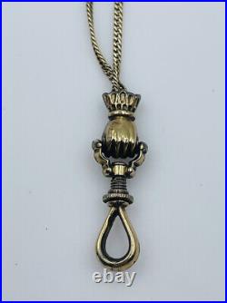 Antique Victorian 14k Yellow Gold Hand Fist Fob Long Watch Chain Necklace 50