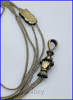 Antique Victorian 14k Yellow Gold Hand Fist Fob Long Watch Chain Necklace 50