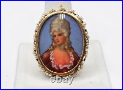 Antique Victorian 14k gold Pearl hand Painted brooch pendant