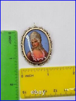 Antique Victorian 14k gold Pearl hand Painted brooch pendant