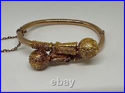 Antique Victorian 14k yellow gold Etruscan Revival orb bypass bangle bracelet