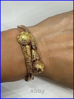 Antique Victorian 14k yellow gold Etruscan Revival orb bypass bangle bracelet