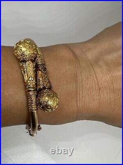 Antique Victorian 14k yellow gold Etruscan Revival orb bypass bangle bracelet