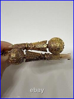 Antique Victorian 14k yellow gold Etruscan Revival orb bypass bangle bracelet