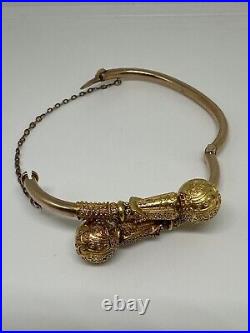Antique Victorian 14k yellow gold Etruscan Revival orb bypass bangle bracelet