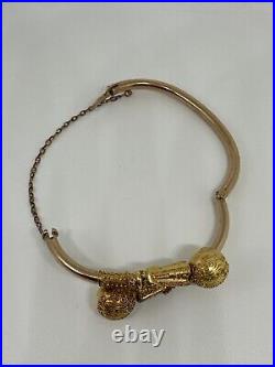Antique Victorian 14k yellow gold Etruscan Revival orb bypass bangle bracelet