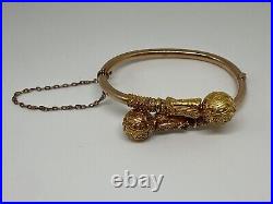 Antique Victorian 14k yellow gold Etruscan Revival orb bypass bangle bracelet