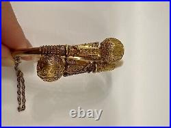 Antique Victorian 14k yellow gold Etruscan Revival orb bypass bangle bracelet