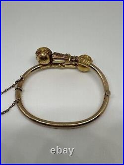 Antique Victorian 14k yellow gold Etruscan Revival orb bypass bangle bracelet