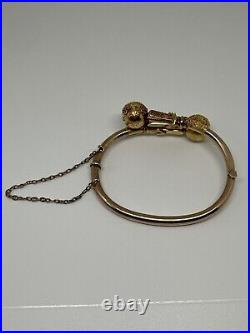 Antique Victorian 14k yellow gold Etruscan Revival orb bypass bangle bracelet
