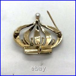 Antique Victorian 14k yellow gold crown natural seed pearl brooch pin watch fob