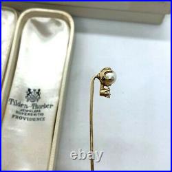 Antique Victorian 14k yellow gold pearl Old Euro diamond stick hat pin natural