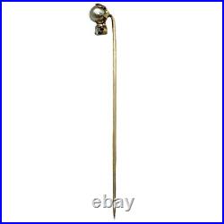 Antique Victorian 14k yellow gold pearl Old Euro diamond stick hat pin natural