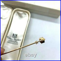 Antique Victorian 14k yellow gold pearl Old Euro diamond stick hat pin natural