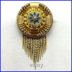 Antique Victorian 14k yellow gold star pearl turquoise fringe locket brooch pin