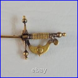 Antique Victorian 14kt Yellow Gold with Seed Pearls Detailed +Sword Saber Stickpin