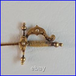 Antique Victorian 14kt Yellow Gold with Seed Pearls Detailed +Sword Saber Stickpin