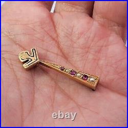 Antique Victorian 16K Yellow Gold Rubies & Seed Pearls Petite Bar Pin Brooch